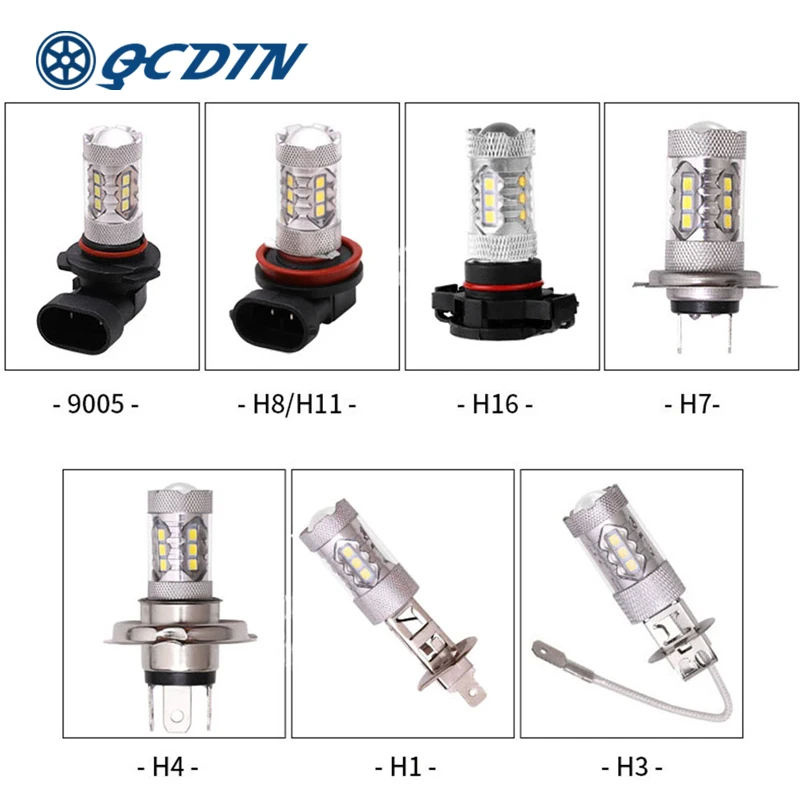 QCDIN 2 шт. 80 Вт светодиодные лампы для фар 9005/H8/H1/H3/H4/H7/H16 Белый Авто налобный светильник противотуманный светильник s DC 12-24V