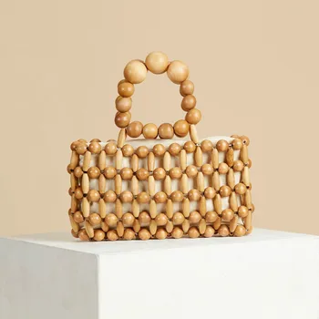 

Bags for Women 2019 Hand-woven Girl Natural Wood Beads Handbag Retro Bamboo Bag Beach Bag Bolsa Feminina