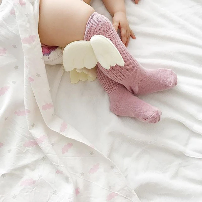 

Baby Girls Socks Knee Long With High Angle Wings Socks anti slip Girl Sweet Baby Girls Socks Long Tube Socks Children Leg Warmer