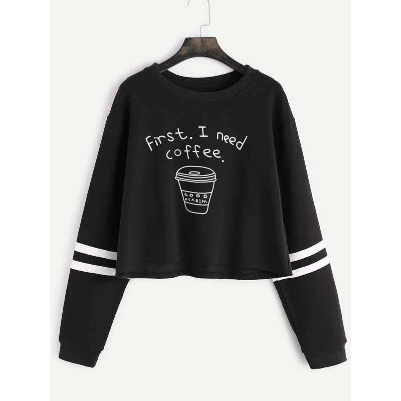 Женские толстовки с капюшоном First i Need coffee повседневные в стиле Харадзюку