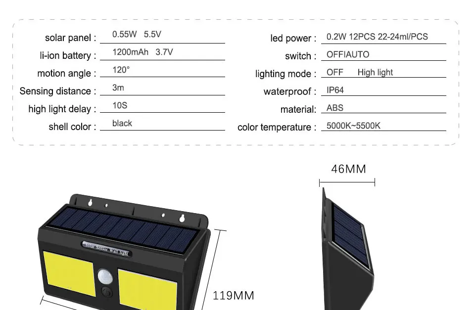 COB LED Outdoor Solar Light PIR Motion Sensor LED Solar Garden Light  (3)
