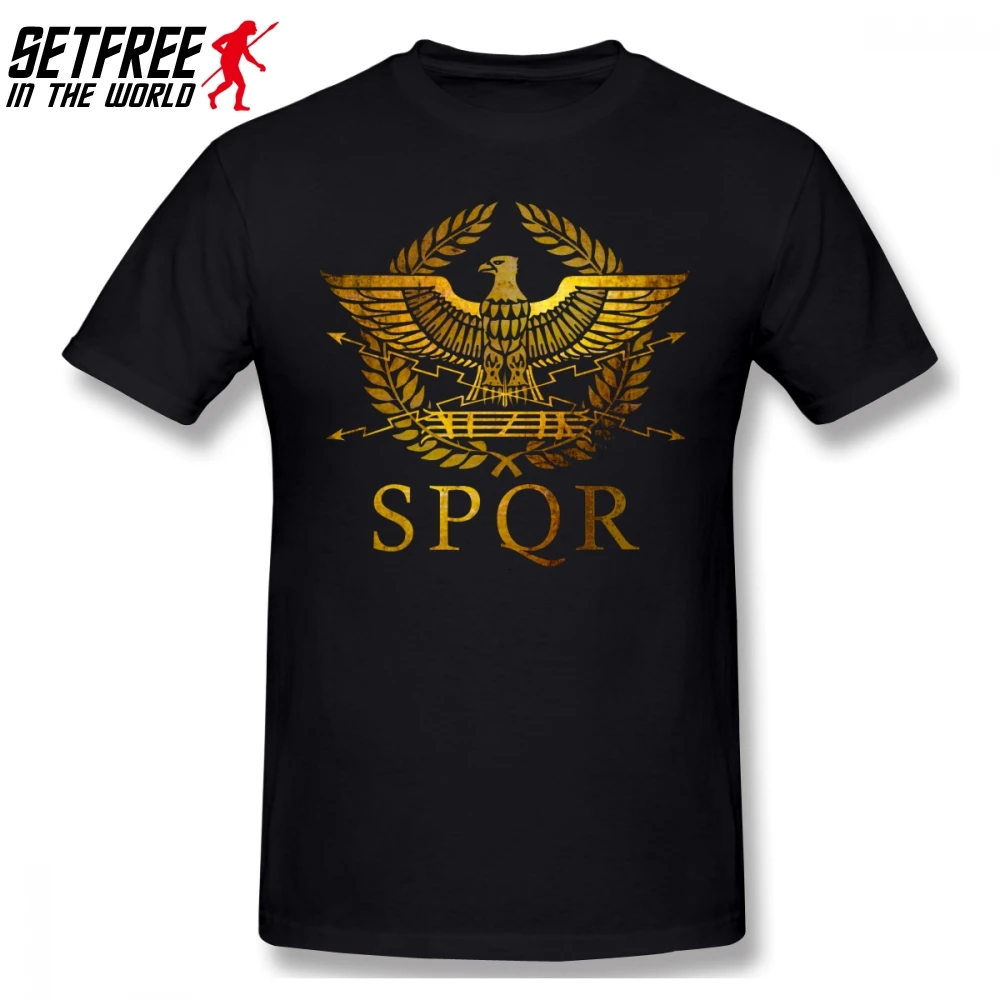 SPQR Рим Мужская футболка поп Повседневная 4XL 5XL 6XL Хлопок Crewneck короткий рукав пользовательские мужские s футболки - Цвет: Черный