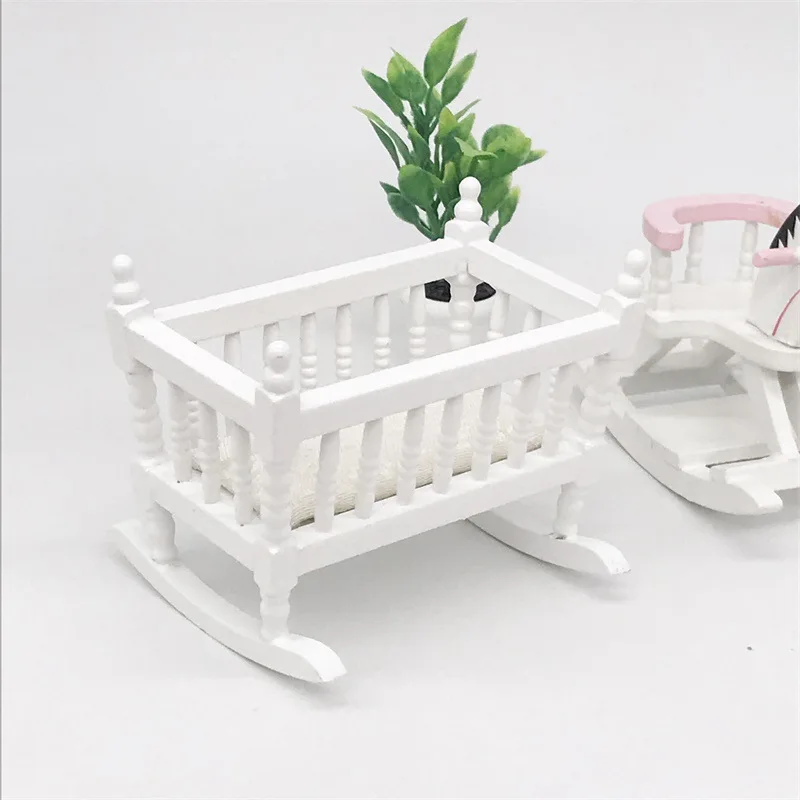 

1:12 Mini Doll House Dollhouse Furniture Baby Shaker White Small Cradle Bedroom Furniture