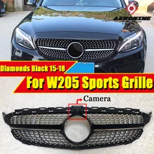 W205 Diamonds grille grill Sports ABS Black With camera C class C180 C200 C230 C250 C280 C300 Front Grills without sign 2015-18 W205 Diamonds grille grill Sports ABS Black With camera C class C180 C200 C230 C250 C280 C300 Front Grills without sign 2015-18