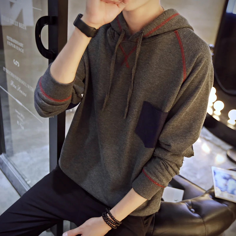 Autumn Men Hoodies Sweatshirts Striped Slim Casual Youth Long Sleeve Pocket Jogger Hooded