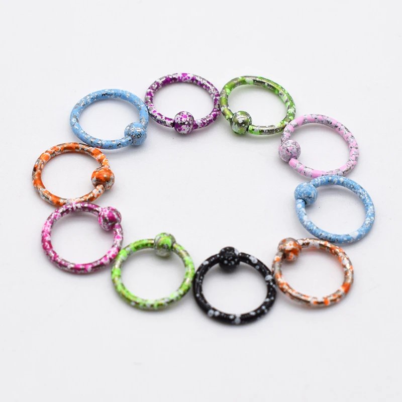 

100PCS/Lot Mix Random Colors Septum Piercing Circular Barbell Ball Captive Ring,Nose Hoop Ring,Labret Lip Daith Piercing Ring