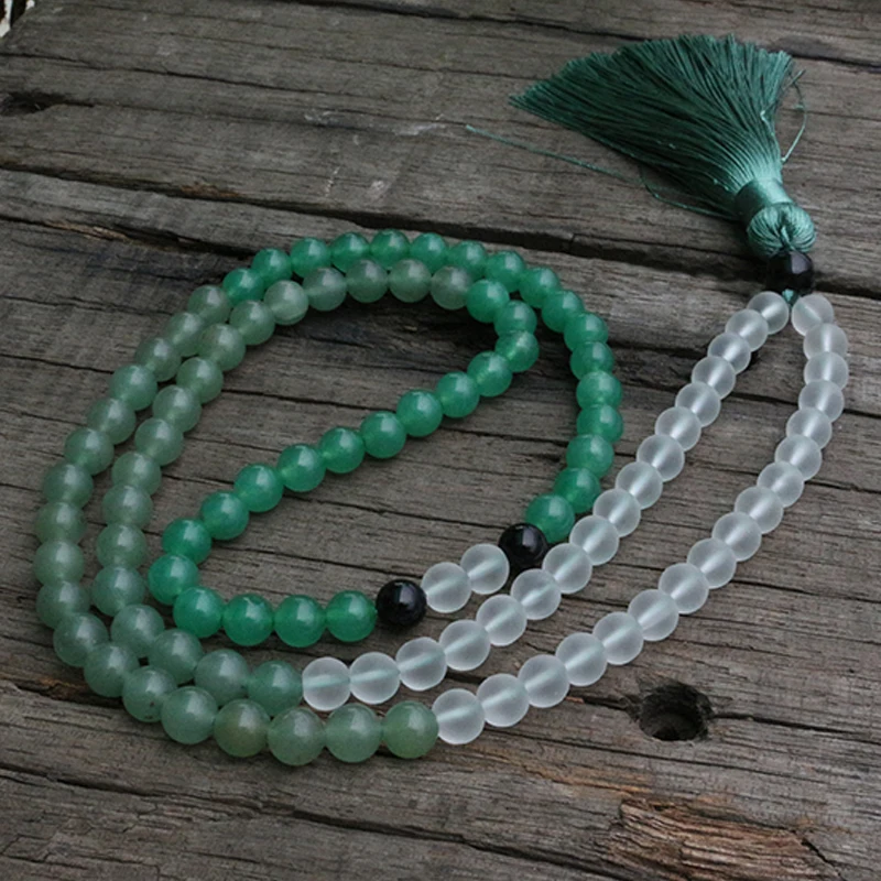 

8mm Aventurine And Glass JaPaMala Beads Necklace, Green Nacklace, 108 Bead Mala, Mala Jewelry, Yoga Class Prayer Jewelry