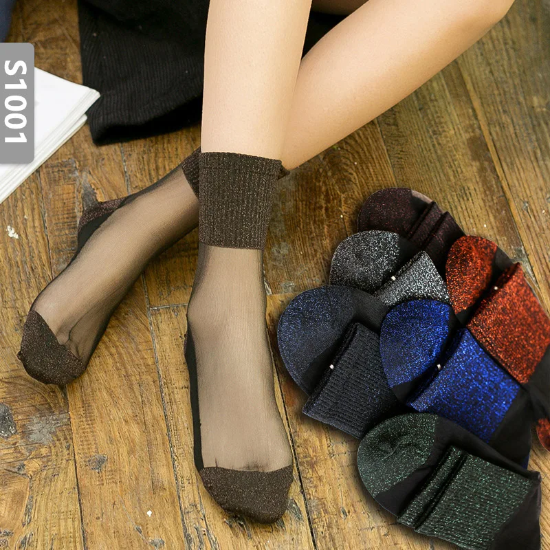 

Sale Women Socks Girls Metallic Yarn High Quality Skid Resistance 1 Pair Cotton Adult Hollow Out Socks Drop Shipping