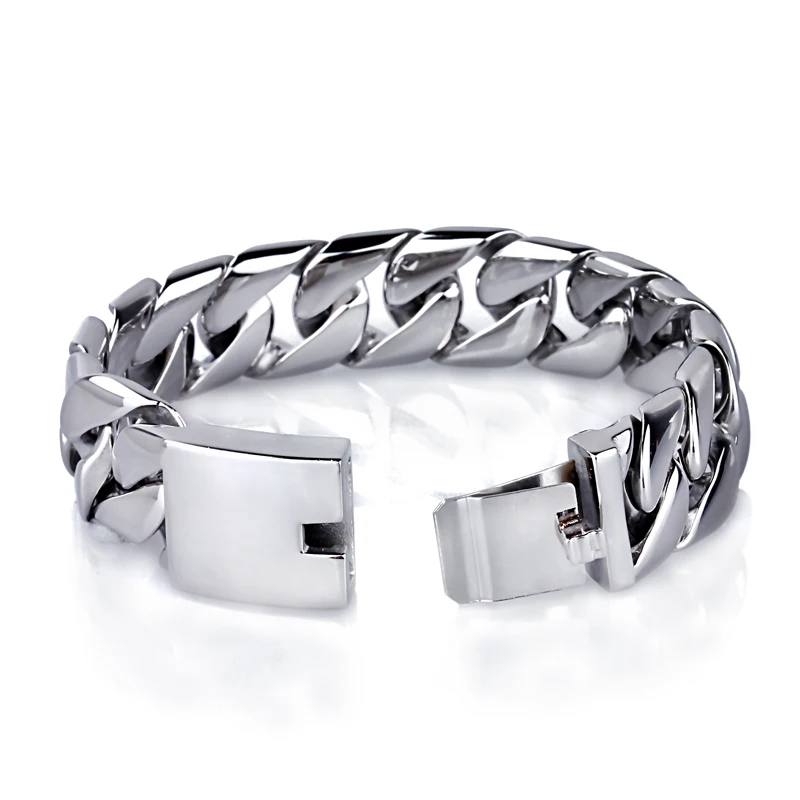Shiny Polished 316L Stainless Steel Mens Bracelets 20MM Wide