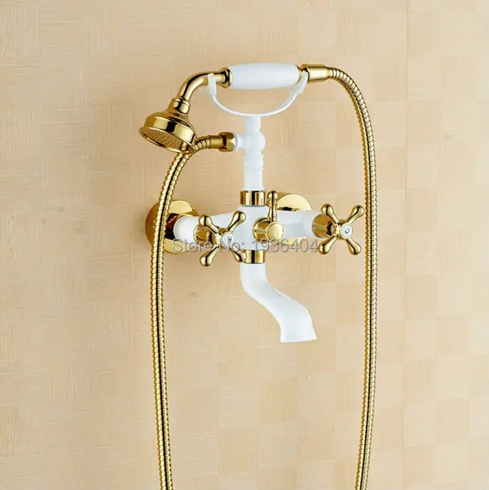 Luxury European Style Telephone Set Shower Faucet White Bathroom Dual