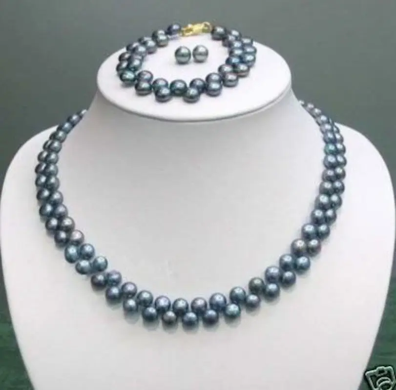 

shipping7-8MM Black Akoya Pearl Necklace Bracelet Earring AAA+ new