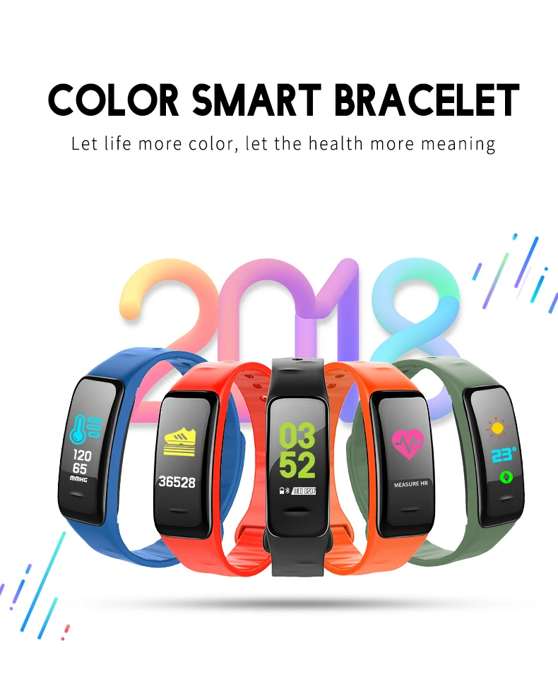 

Lantro JS Smart Wristband Heart Rate Monitor Blood Pressure Water Proof Blooth Control Display Screen C1PLUS
