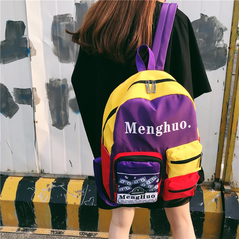 Menghuo Women Backpacks School Women Daypack Panelled Shoulder Bags College Backpacks for Girls Bookbag School Backpacks Female (8)
