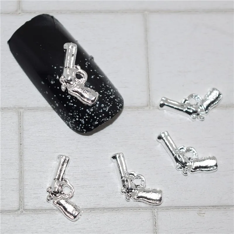 10psc الجديد الفضة بندقية نموذج 3d مسمار الفن زينة ، سبائك سحر ، وازم الأظافر الراين مسمار #201