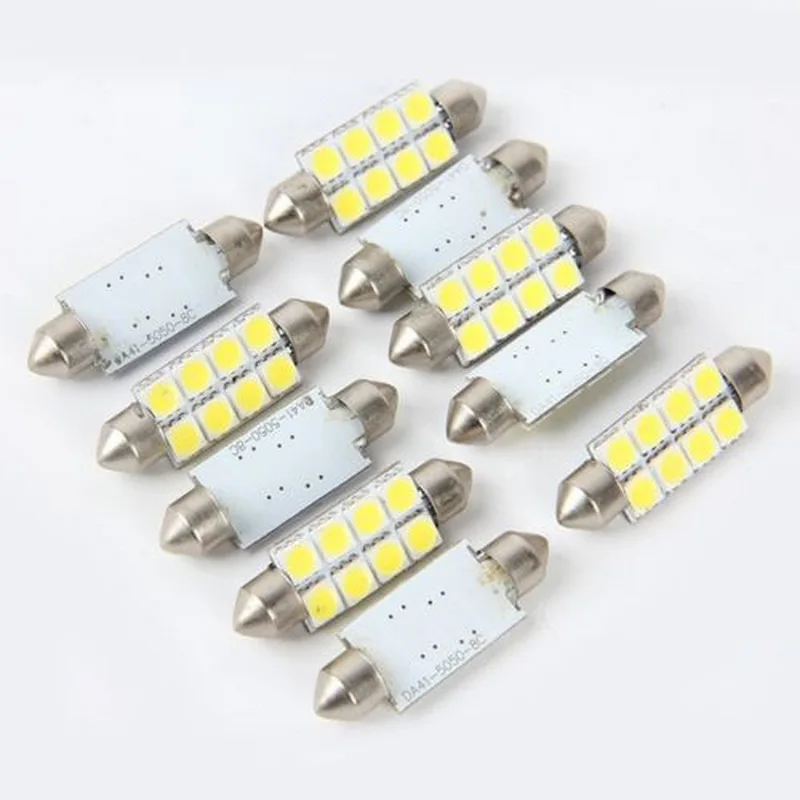 10 шт. 41 мм 5050 8SMD белая микро Обычная Автомобильная гирлянда для салона купольная