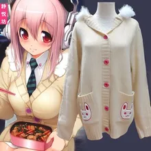 Brdwn Cosplay Super Sonico Bunny Ears Long-Sleeved Autumn Winter Sweater Women’s Dress Hoodie Coat Jacket Hooded Tops Sportswear