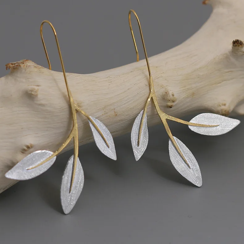 

INATURE 925 Sterling Silver Fashion Delightful Leaf Drop Earrings for Women Jewelry Brincos