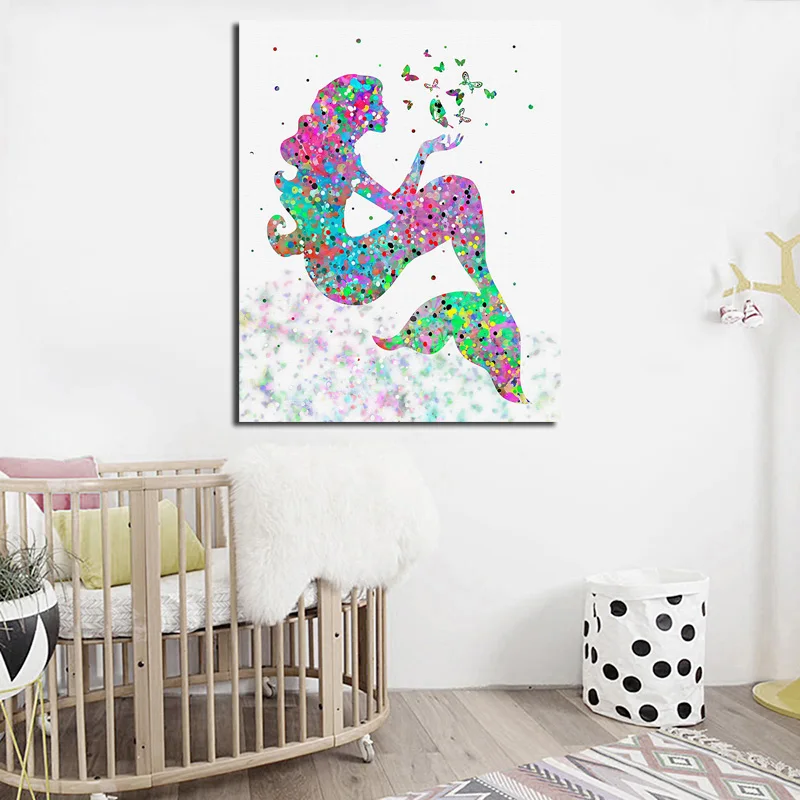 

Little Mermaid Pop Art Minimalist Watercolor Canvas Poster Painting Wall Picture Print Modern Home Bedroom Decoration Framework