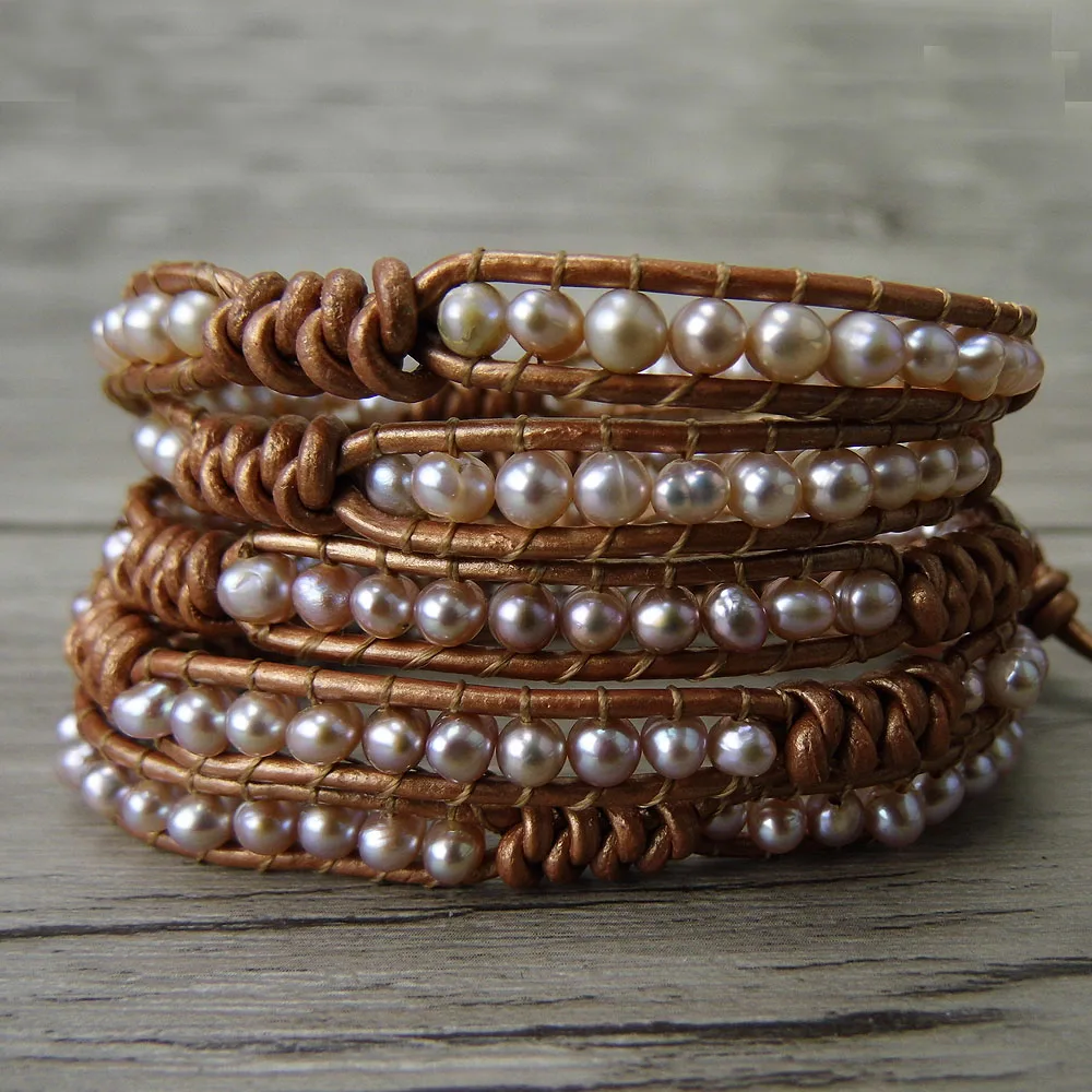 Pearl wrap bracelet beads leather fresh water pearl bracelet yoga gypsy