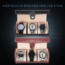 2 цвета 3 сетки цилиндр валик для часов держатель наручные часы дисплей случае ювелирных изделий Коробка для хранения подарка кожаный держатель часов