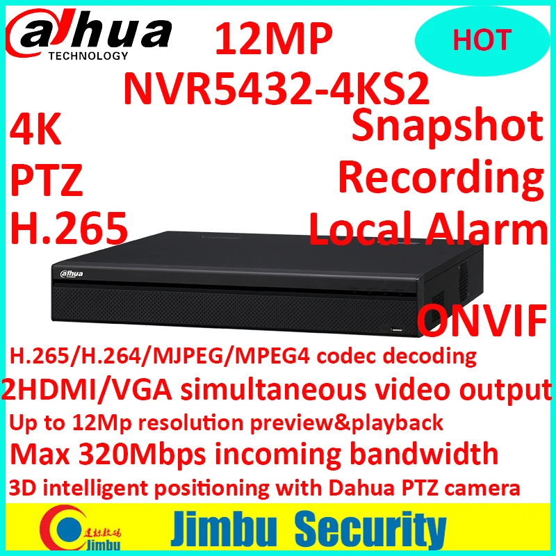 

Dahua Video recorder NVR5432-4KS2 H.265 Up to 12Mp resolution 32Ch 1.5U 3D intelligent positioning with Dahua PTZ camera