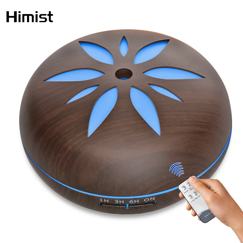 

550ml Air Humidifier Aroma Diffuser Wood Remote Control Ultrasonic Mist Maker with LED Lights for Home Essential Oil Diffuser