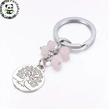 

Pandahall 30pcs Alloy Key Chains with Pink Color Beads Flat Round with Tree of Life 89mm
