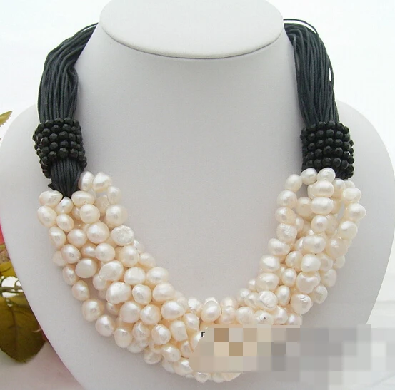 

ddh003526 White Pearl&Onyx Necklace