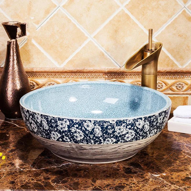 Bathroom vanities chinese Art Counter Top ceramic sink hand blue and white ceramic wash basin bathroom sink Bathroom vanities chinese Art Counter Top ceramic sink hand blue and white ceramic wash basin bathroom sink