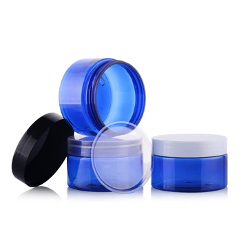 

50pcs 100g Empty blue Pet Skin Care Cream Jar With Plastic Lids with Insert 100cc Cosmetic Container