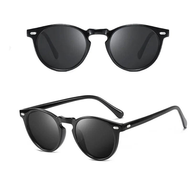 Новые брендовые дизайнерские круглые поляризованные солнцезащитные очки TR90 матовые черные зеленые солнцезащитные очки ночного видения для вождения для мужчин и женщин UV400 - Цвет линз: Bright Black Grey