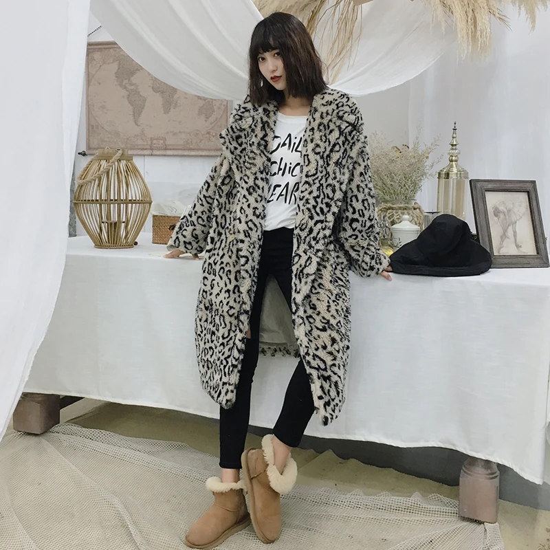 

Luxury Faux Lambs Wool Fur Coat Leopard Print Winter Jacket Women'S Long Outerwear Casaco Feminino Ropa Invierno Mujer W1568