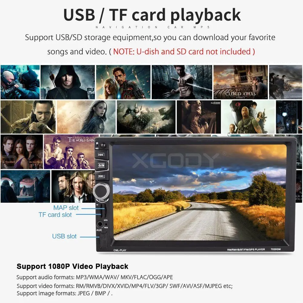 Автомагнитола 2 Din с GPS навигацией 7 &quot Bluetooth USB FM MP5 плеер сенсорный экран задняя