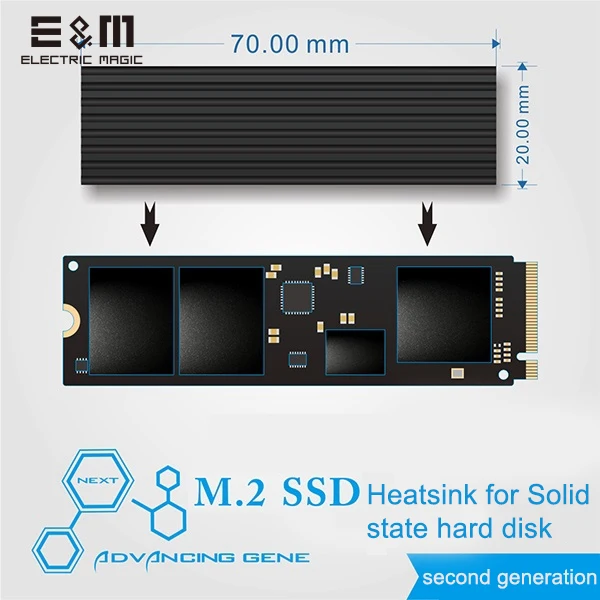 Охлаждающий плавник E & M 560 Вт/mk 2280 SSD теплоотвод воздуха из силикагеля