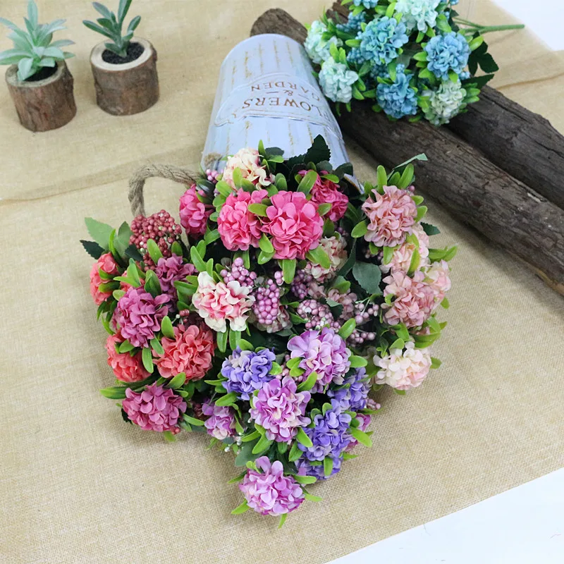 Flone Artificial Hydrangea Flower 10 Heads Simulation Silk Hydrangea Bouquet Fake Flowers Wedding Home Party Arrangement Floral (6)