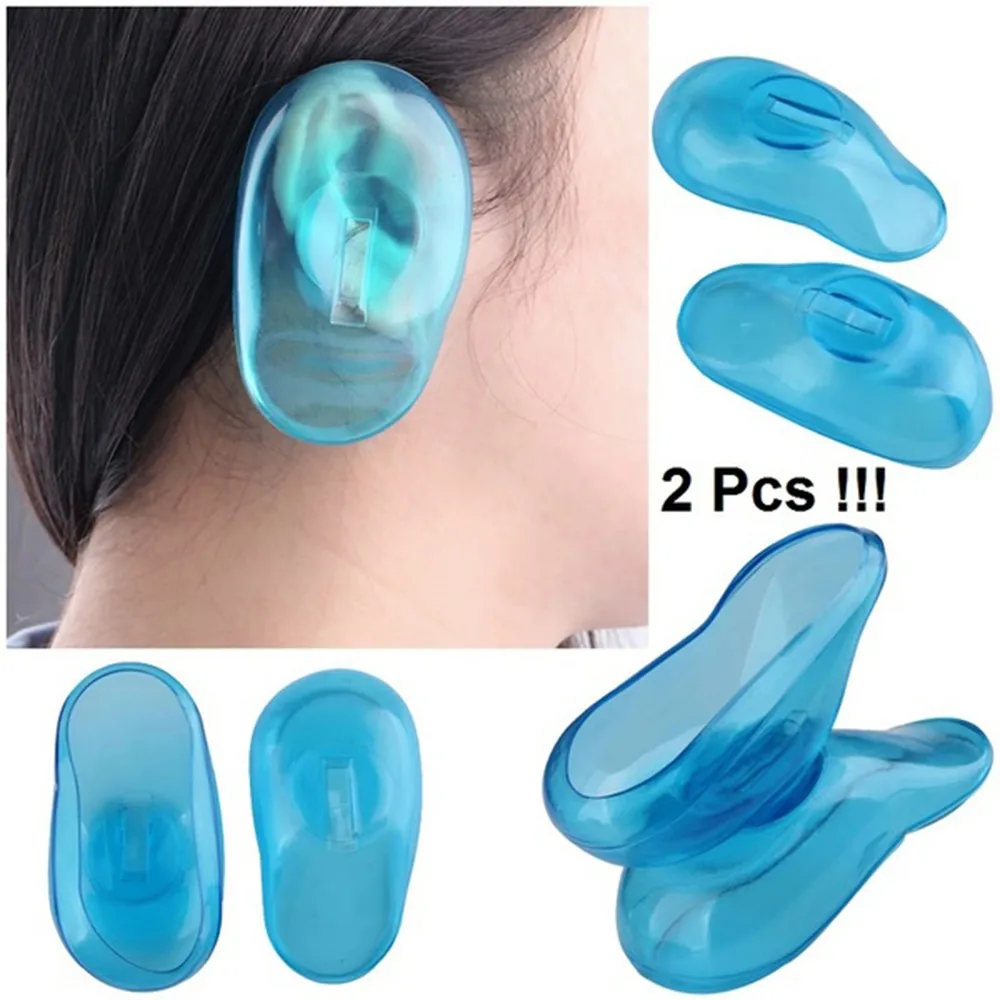 2PCS Blue Clear Silicone Shower Ear Cover Hair Dye Shield Protect Salon Colorin Shower Caps