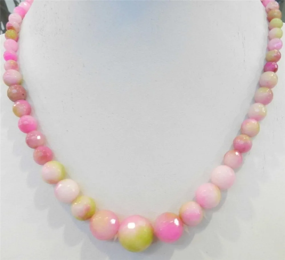 6 14mm Faceted Pink Multicolor Kunzite Round Beads Necklace Pearl