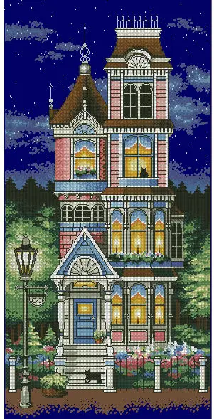 

High Quality Counted Cross Stitch Kit Victorian Charm House Starry Night Star DIM 13666 Navy Blue Canvas