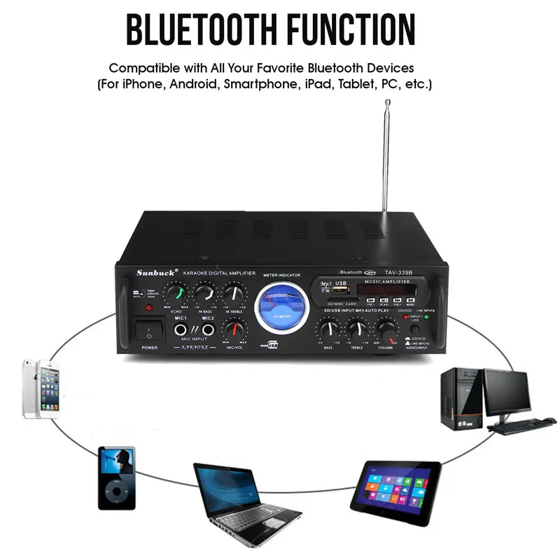 

Bluetooth Stereo Receiver Power Amplifier US Plug 110V 600W Audio Karaoke Home Car Hi-Fi FM Amplifier With Remote Control