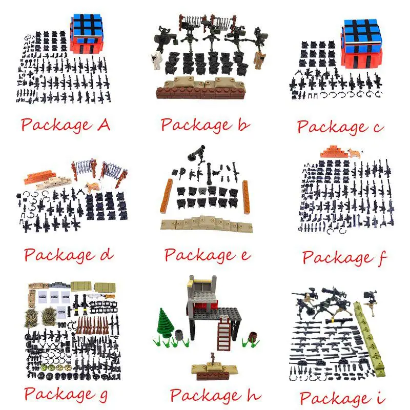

Legoing Military WW2 soldier weapon gun bag sandbag bullet bulletproof War horse suit Sets DIY Model Props Blocks Kids Toys City