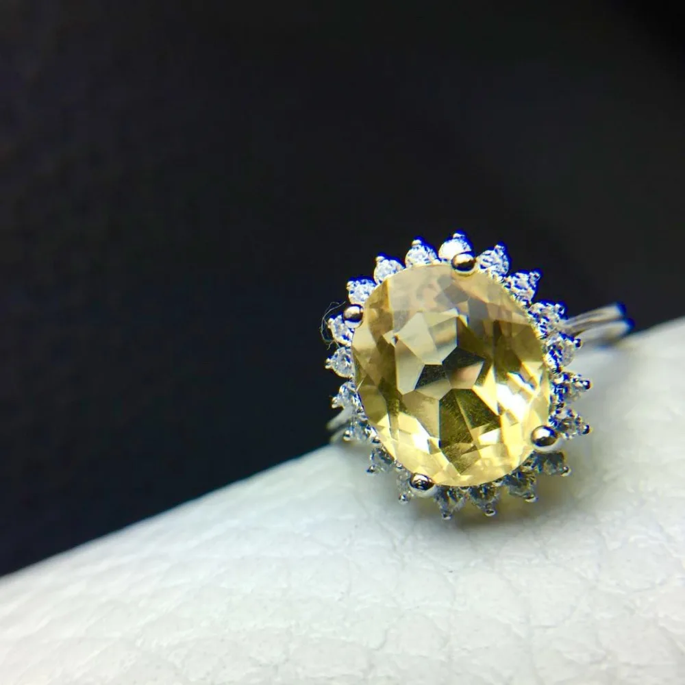 

natural citrine gemstone ring 8mm*10mm natural citrine silver ring solid 925 sterling silver yellow crystal ring