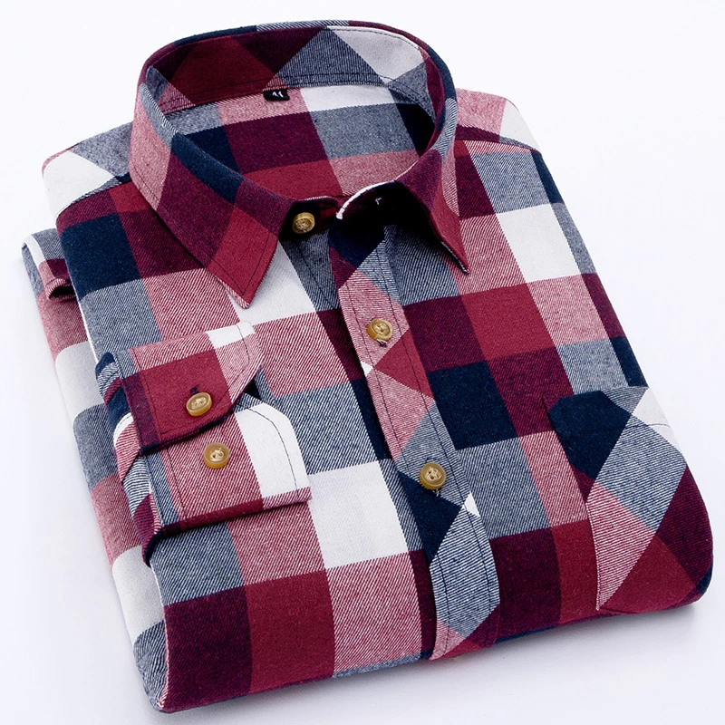 Goede EYM Merk Flanel Plaid Shirt Mannen Katoen 2018 Herfst Nieuwe Mannelijke Toevallige Lange Mouw Plus size Hoge Kwaliteit Warm man Kleding