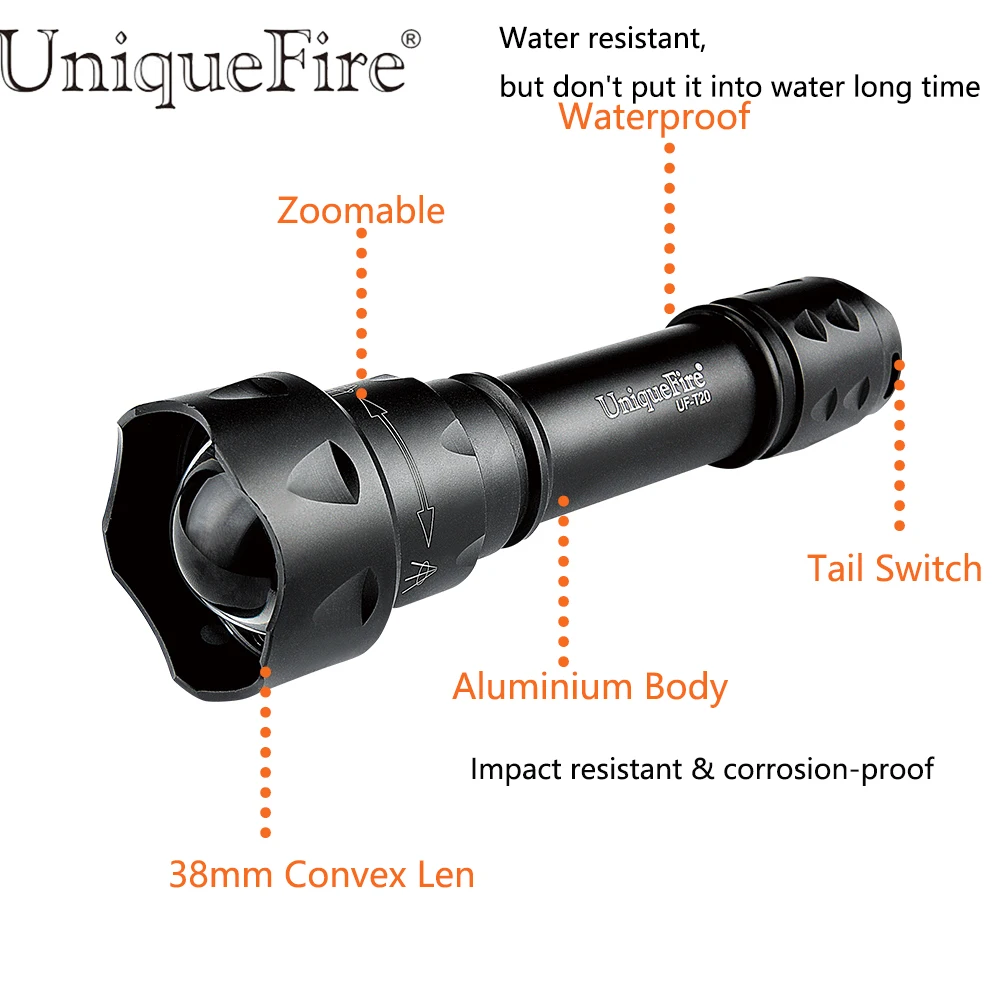 UniqueFire T20 IR 940nm 1/3 Mode LED Night Vision Flashlight Infrared Light Adjustable Zoomable Tactical 38mm Convex Lens Torch UniqueFire T20 IR 940nm 1/3 Mode LED Night Vision Flashlight Infrared Light Adjustable Zoomable Tactical 38mm Convex Lens Torch