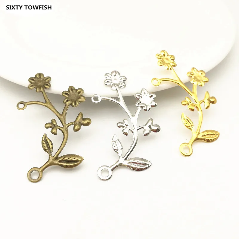 

20 pcs/lot 29x45mm 3 Colors Metal Filigree Branch Flower Slice Charms base Setting Jewelry DIY Components Findings B19008