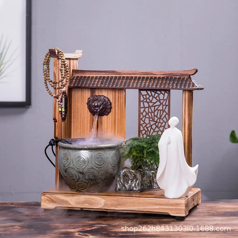 

2018 Zen Water Device Fountain Aquarium Humidifier Sitting Room Furniture Feng Shui Plutus Opening Housewarming Birthday Gift