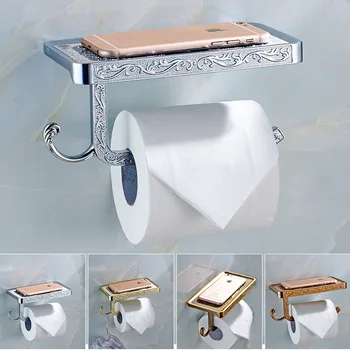 

AUSWIND Antique Copper Phone Toilet Paper Holder Carved With Shelf Bathroom Mobile Phones Towel Rack Accessories Wall Mount Tn10