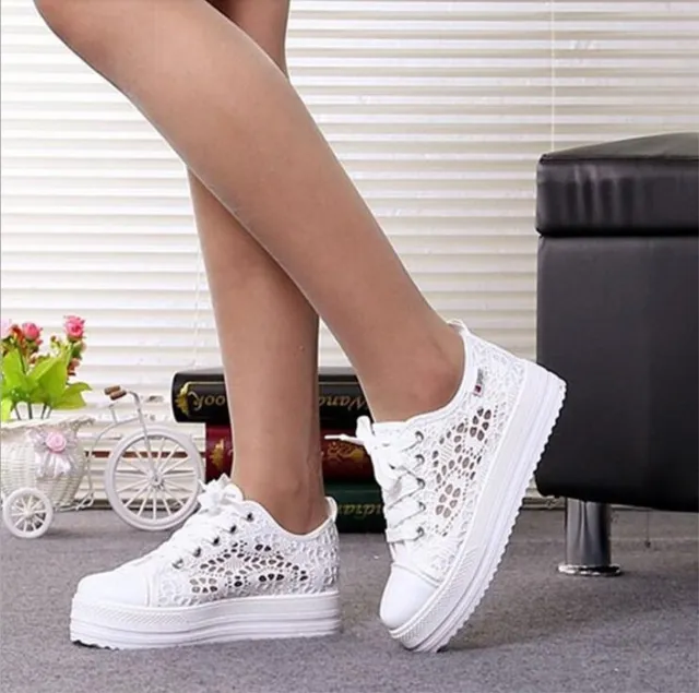 2017 New Lace Canvas Shoes Woman Casual Shoes Hollow Floral Print Breathable Platform Women Shoes