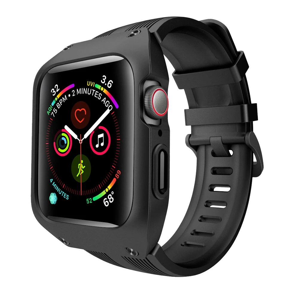 

Compatible With Apple Watch Series 4 44MM Armor Case Cover With Silicone Watchband