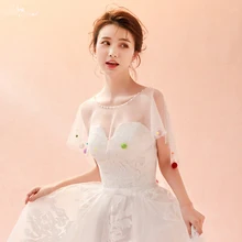 LZP287 реальные фотографии слоновой кости свадебное болеро Женщина Лодка декольте с красочными маленькими шариками Свадебная шаль