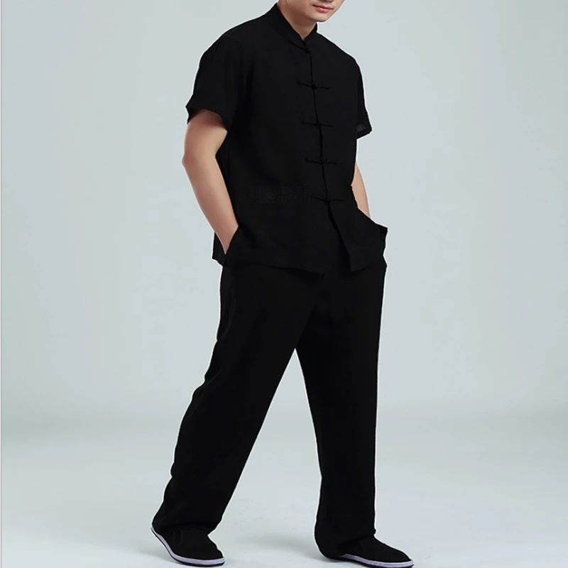 

Men's Black Color Cotton Linen Kung Fu Wushu Tai Chi Uniform Martial Arts Suit Clothes Taiji Clothing Shirt+pants